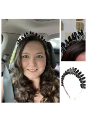 Bubbmi Black Raw Crystal Tiara Crown Headband Natural Quartz Moon Goddess Witch Headpiece for Wiccan Cosplay Party Headwear