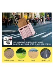 عربة تسوق قابلة للطي باللون الوردي مع غطاء - سعة 40 كجم، عربة بقالة قابلة للطي مع عجلات ومقبض تلسكوبي، حقيبة تخزين محمولة للبقالة