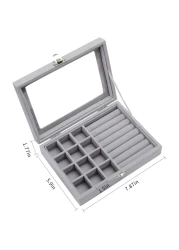 2 في 1 صندوق مجوهرات مخملي حلقة القرط حامل مُنظِم قابل للتكديس عرض عرض قابل للقفل مجوهرات تخزين صينية إكسسوار منظم هدايا للفتيات والنساء