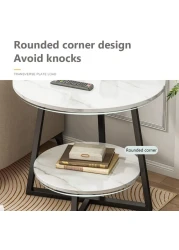 Jjone Round Coffee Table, Double Layer Sofa Side Table End Table, Imitation Marble Coffee Round Table Snack Table Bedside Table With Simple Design For Living Room Small Space (H221-B)
