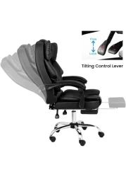 Karnak Executive Office Gaming Chair PU Leather 360 Swivel, Diamond Pattern Stitching High Back With Tilt Lock Mechanism, Soft Foam &amp; Well Padded Backrest With Lumbar Support, Black