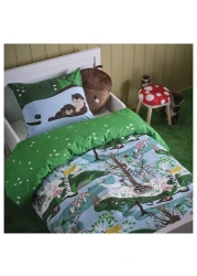 Duvet Cover And Pillowcase Blue Green/Forest Pattern 150X200/50X80cm