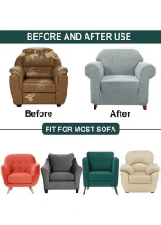 Stretch Fit 7 Seater Sofa Cover Set Navy Blue 3211 Combination Soft Brushed Fabric Couch Cover Full Coverage Furniture Protector Slipcover Seven Seater Fits on Standard and Recliner Sofa