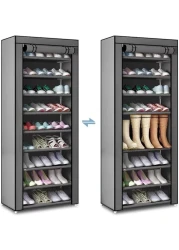 Shoe Rack with Cover, 10 Layer 9 Grids Dustproof Shoe Cabinet Shoe Rack for up to 30 Pairs of Shoes, 58 x 28 x 160 cm