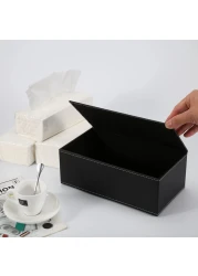 KINGFOM Rectangular PU Leather Tissue Box Cover Facial Tissue Paper Napkin Holder for Bathroom Home Office Car Automotive Decoration with Magnetic BottomBlack