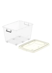 كوزموبلاست صندوق تخزين بلاستيكي بعجلات وغطاء قابل للقفل 82 لتر - أبيض، شفاف