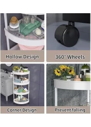 4-Tier Rolling Storage Cart,Corner Shelves， Multi-Purpose Organizer for Bathroom, Office &amp; Kitchen, Plastic Shower Caddy Organizer Shelf, Easy to Assemble &amp; Move (Black)