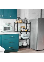 ECVV Leostar 4 Layer Shelf Foldable Storage Shelving Unit With Wheels, Metal Rack Display For Garage Kitchen Pantry Closet Laundry, Black, Str-4326, 4-Shelf