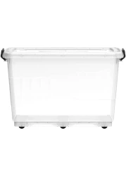 Cosmoplast 132L Clear Plastic Storage Box With Wheels &amp; Lockable Lid, Transparent