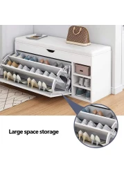 Generic Wooden Shoes Rack Bench With Shoe Changing Stool, Foldable Seat, Nonwoven Fabric Cover Closet, 80X34X53cm, White