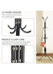 Coat Rack with 12 Hooks, 5.6ft Clothes Metal Hanger, Easy Assembly Hat Rack Free Standing Hanger Stand Rack for Clothes, Entryway Bedroom Office