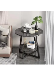 Vital 2-Layer Round Coffee Table,End Tables for Living Room, Side Tables, Sturdy and Easy Assembly,Double-deck Round Wood Look Accent Furniture with Wood Frame (BLACK)