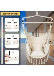 VITAL Travel Canvas Hammock Garden Sports Dormitory Bedroom Hanging Chair Outdoor Swing Hanging Rope Hammock Chair Swing Seat Best for Indoor Outdoor Hanging Rope Swing Seat Chair Beige
