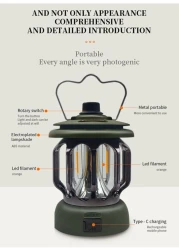 Xinzhen Vintage Rechargeable Camping Light, Classic Vintage Camping Lantern, Rechargeable Vintage Camping Light