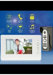 7&rdquo; Wired Door Phone System Intercom Doorbell with Indoor and Outdoor Camera Support Unlock Infrared Night View Rainproof for Home Surveillance
