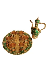 Beautiful Home Décor Turkish Coffee Pot with 6 Coffee Cups, Metal Turkish Tea Set Including Craft Tea Tray Teapot and Tea Cups for Wedding Gift