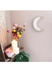 Wooden Crescent Moon Ramadan Decorative Mirror with LED Lights 30x22cm