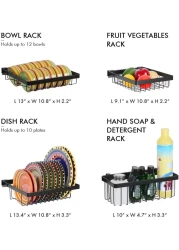 Xcsource Over Sink Dish Drying Rack Kitchen Counter Storage Shelf Drainer Organizer Utensils Holder Stainless Steel, Black