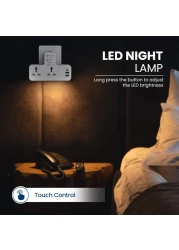 CAROSKI 3-in-1 Power Extension Socket Multi plug Adapter - 20W USB-C PD Quick Charge Port - 2 USB-A QC3.0 - 2 Universal Outlets Extension Plug - UK 3-Pin plug with light for Home - Office - Kitchen