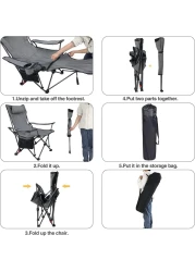 Camping Chair Foldable Beach Chairs Adjustable High Back Lawn Chair Recliner Support 130KG with Cup Holder Pocket Carry Bag for Adult Outdoor Picnic Travel Fishing with Foot Pad