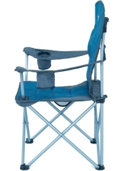 Deluxe Arm Chair Lightweight Folding Camping Chair with Padded Armrests and Cup Holder Sturdy and Comfortable Chair for Outdoor, Camping, Beach, and Patio Blue

