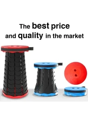 Generic Telescopic Camping Stool Portable Folding Seat Retractable Folding Compact Chair With Shoulder Strap Collapsible Travel Durable Stool Adjustable Lightweight Small Chair Red