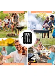 BBQ Grill Accessories Tools Set: Stainless Steel Barbecue Grilling Utensils Kit for Outdoor Camping / Picnic / Party (9 Pieces)