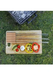 Royalford Bbq Square Skewers Set- Rf11679 Pack Of Six Stainless Steel With Wooden Handle, Perfect For Indoor, Camping, Hiking