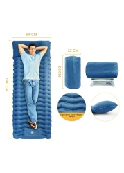 HEXAR&reg; Self Inflating Sleeping Pad with Foot Pump 190X64 Built-in Pump Foldable Sleeping Mat with Pillow for Camping Hiking Durable Inflatable Air Mattress - Carry Bag, Repair Patches (Navy Blue)