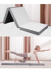 Vital 4 Inch Tri Folding Mattress Twin Size With Storage Bag, Foldable Memory Foam Topper Portable Floor Guest Bed With Removable Bamboo Cover, Breathable Washable (Single - W 90 X L 180 Cm)