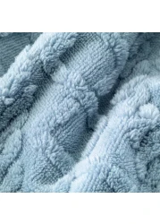 Fabienne Jacquard Sherpa Blanket Single Size 160x220cm Faux Fur Bed Blanket Reversible Warm Cashmere Blanket Blue Grey for Throw Bed Sofa Travel Couch