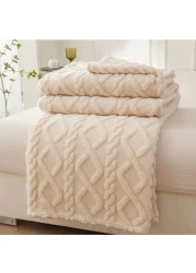 Luna Home Throw Blanket Super Soft, Ivory Color, Woven Style