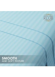 Klub Linen 3PC Striped Fitted Sheet Set, Ultra Soft Microfiber Bedding Set - 1 Fitted Sheet Single (90x190cm) with Deep Pocket and 2 Pillowcases (50 x 75 cm), Aqua