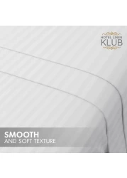 Klub Linen 3PC Striped Fitted Sheet Set, Ultra Soft Microfiber Bedding Set - 1 Fitted Sheet Single (90x190cm) with Deep Pocket and 2 Pillowcases (50 x 75 cm), White