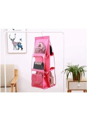 Blooming Time 6 Pockets Hanging Purse Handbag Organizer Clear Hanging Shelf Bag Collection Storage Holder Purse Bag Wardrobe Closet