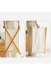 67L Bamboo Laundry Basket with Cover for Dirty Clothes Hamper Storage Organizer Portable X Frame Freestanding Toilet Sorter Cart for Bathroom and Bedroom Towels Blankets