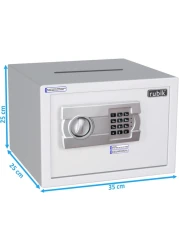 Rubik Drop Slot Safe Box with Digital Keypad and Key Lock A4 Document Size for Cash Deposit on Top Home Office (25x35x25cm) White