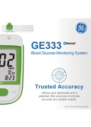 GE333 Blood Glucose Monitoring System Glucometer Auto Coding 5Second Results Bluetooth Rightest Care App Connection EasytoRead Display