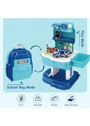 Little Story ROLE PLAY POLICE STATION WITH POLICE CAR AND BLOCK TOY SET SCHOOL BAG (219 Pcs) - Blue, 2-IN-1 Mode