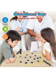 WHITE GAINS Magnetic Chess Set, 1-4 Player Portable Strategy Board Game, Educational Checkers &amp; Family Battle Chess, Travel-Friendly Magnetic Game with Storage Bag, Perfect Gift for Kids &amp; Adults