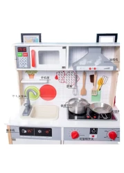 Multifunctional Wooden Kitchen Toy for Children Modern Kindergarten Playset with Cooking Accessories, Educational Pretend Play Toy, Safe and Durable Kitchen Set