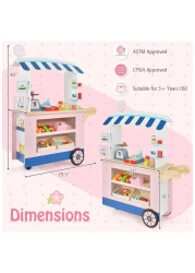 مجموعة ألعاب عربة طعام للأطفال مكونة من 30 قطعة - مجموعة ألعاب متجر بقالة خشبية مع سجل نقدي وميزان ومنصة متجر حلويات وعربة بقالة تظاهرية