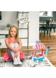 Kidwala Bbq Music Trolley With Rotating Wheels Red Base &amp; Blue Umbrella Roof Truck, Pretend Play Educational Food Truck With Music &amp; Lighting Toy For Boys &amp; Girls