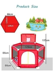 Baby Kids Playpen Activity Center with 30 Balls &ndash; Safe and Portable Folding Playpen for Crawling, Indoor &amp; Outdoor Use, Fitted Floor, Red &ndash; Ideal Baby