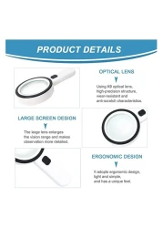 عدسة مكبرة 30X مع مصابيح LED - عدسة مكبرة محمولة عالية الطاقة للقراءة والحرف اليدوية والصيانة - صناعة ألمانية وعدسة عالية الدقة