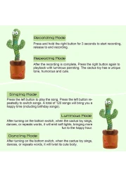Generic Electric Dancing Cactus Toy For Baby, The Singing Cactus Toys For Kids, Mimicking Repeating Parrot Talking Cactus Toy That Can Sing And Dance USB Rechargable