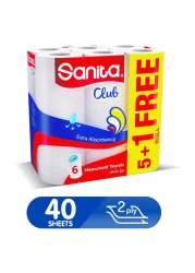 سانيتا كلوب مناديل منزلية عالية الامتصاص 40 منديلا 6 لفافات