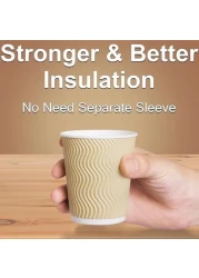 MahMir&reg; 12oz. Brown Disposable Ripple Insulated Coffee Cups - Eco-Friendly Disposable Cups - Hot Beverage Corrugated Paper Cups - Sleeve Ripple Wall Paper Coffee Cups for Drink -Tea Cup (12oz. 100pcs)