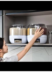 360 Rotating Removable Cover Cereal Dispenser, Classification Press Buttonn Rice Cup, Kitchen Dry Food Storage Organizer for Small Grains Beans Rice(small)