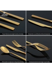 LIFE SMILE Cutlery Set, 18/10 Pure Stainless Steel Flatware Set with Stand, Rust Proof &amp; Fade Proof Dinnerware Set (SHINE GOLD &amp; SAND BLASTING HANDLE, 38 Pieces)